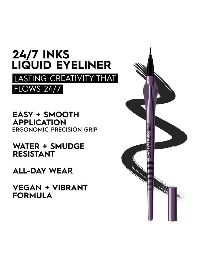 24/7 Inks Liquid Eyeliner Pen Water Resistant Smudge Proof Up To 24Hr Wear Ergonomic Grip Vegan & Cruelty Free Zero (Matte Black Brush Tip)