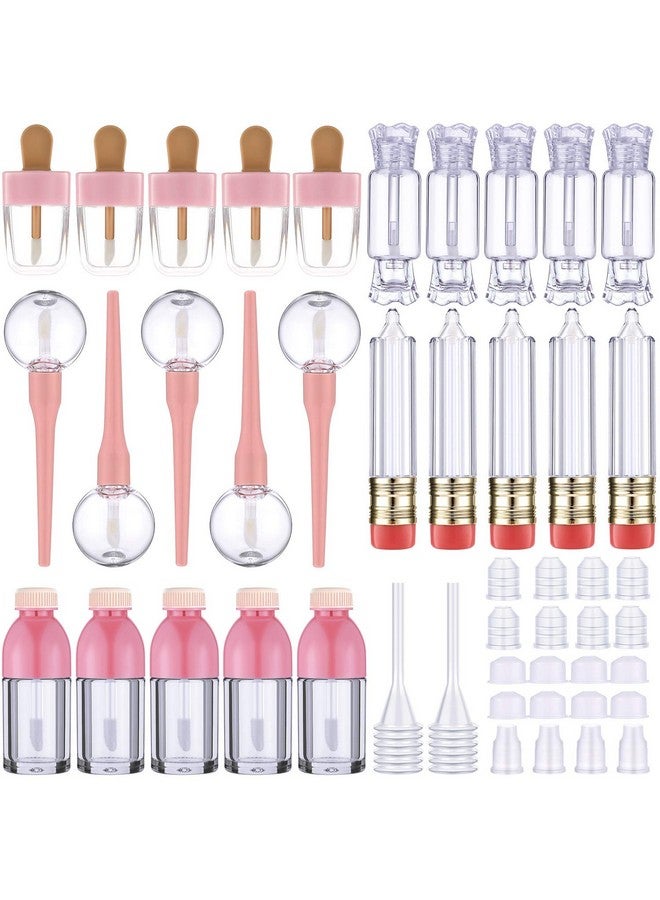 30 Pieces Empty Lip Gloss Tubes Tool Set Include 25 Pencil Ice Cream Lollipop Bottle Candy Shaped Empty Lip Gloss Bottle Refillable Lip Balm Containers And 5 Plastic Funnels For Women Girls Diy