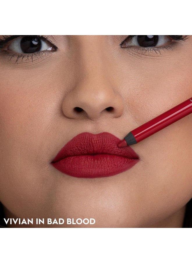 24/7 Glide On Lip Pencil Waterproof & Longwearing Lip Liner Smooth Creamy & Moisturizing Formula With Vitamin E Prevents Lipstick From Feathering Bad Blood (Deep Red) 0.04 Oz