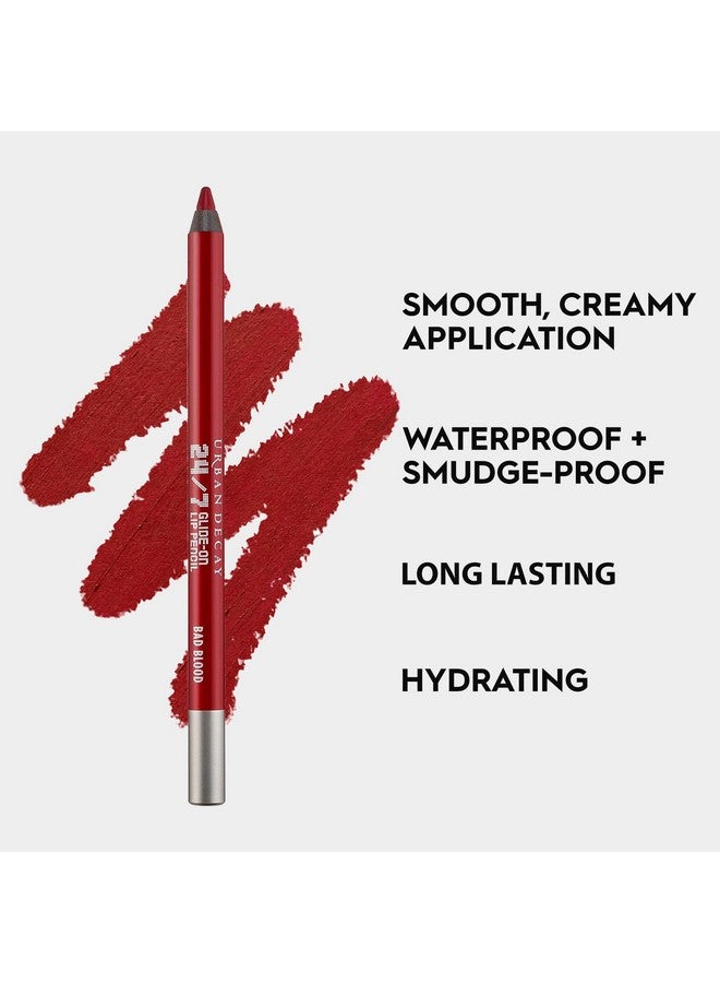 24/7 Glide On Lip Pencil Waterproof & Longwearing Lip Liner Smooth Creamy & Moisturizing Formula With Vitamin E Prevents Lipstick From Feathering Bad Blood (Deep Red) 0.04 Oz