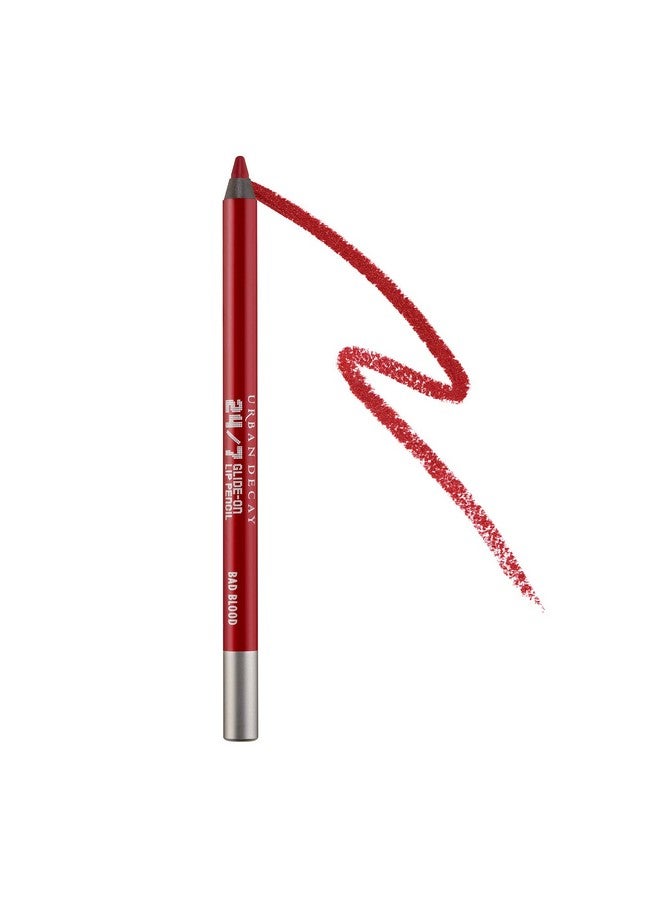 24/7 Glide On Lip Pencil Waterproof & Longwearing Lip Liner Smooth Creamy & Moisturizing Formula With Vitamin E Prevents Lipstick From Feathering Bad Blood (Deep Red) 0.04 Oz