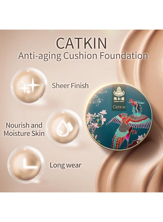Phoenix Cushion Foundation Buildable Coverage Anti Aging Serum Formula Makeup Breathable Thin Sheer Satin Finish Refill Included Natural Beige 0.46 Oz X 2