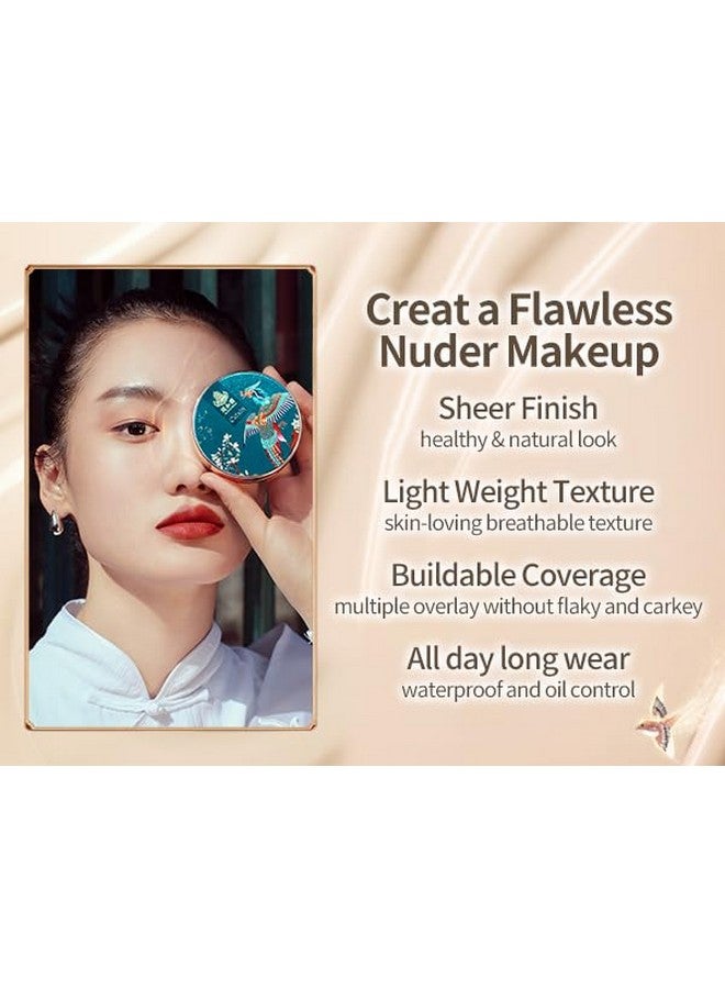 Phoenix Cushion Foundation Buildable Coverage Anti Aging Serum Formula Makeup Breathable Thin Sheer Satin Finish Refill Included Natural Beige 0.46 Oz X 2