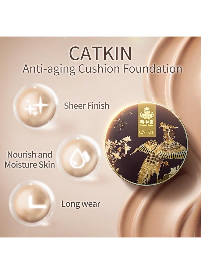 Phoenix Cushion Foundation Buildable Coverage Anti Aging Serum Makeup Sheer Satin Finish Refill Included Light Beige 0.46 Oz X 2