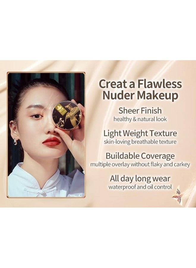 Phoenix Cushion Foundation Buildable Coverage Anti Aging Serum Makeup Sheer Satin Finish Refill Included Light Beige 0.46 Oz X 2