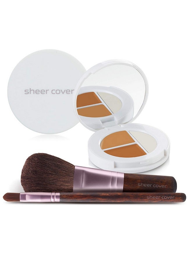 Flawless Face Kit Perfect Shade Mineral Foundation Conceal & Brighten Highlight Trio With Free Foundation Brush And Concealer Brush Dark Shade 4 Pieces