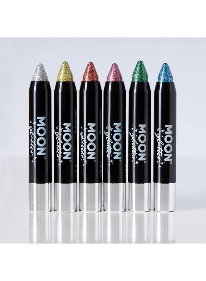 Holographic Glitter Paint Stick/Body Crayon Makeup For The Face & Body By Moon Glitter 0.12Oz Set Of 6 Colours