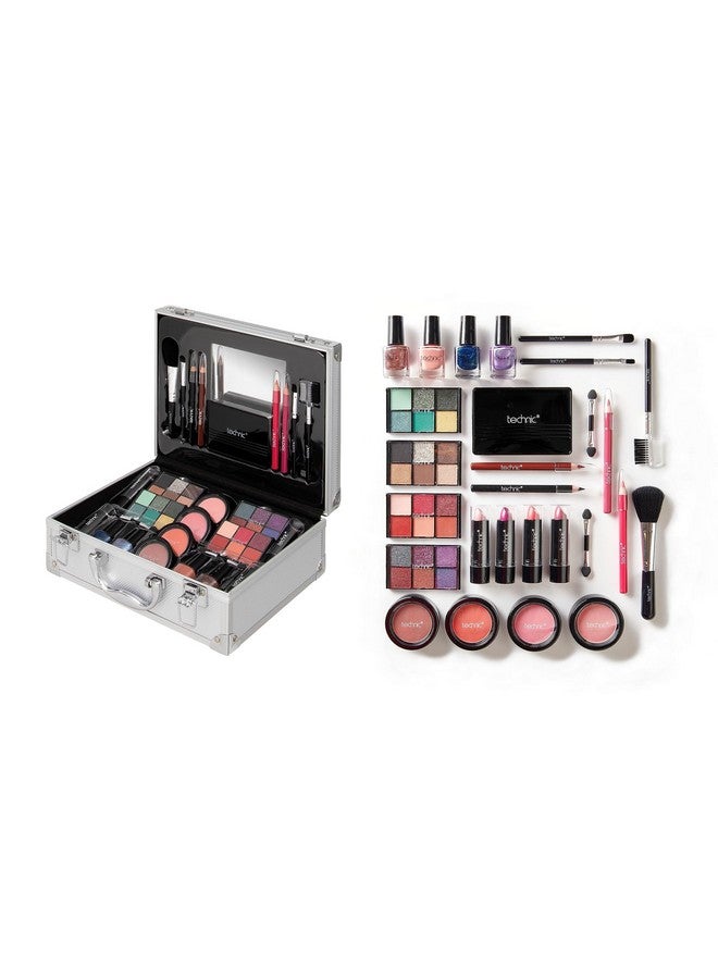 28 Pcs Carry All Full Make Up Kit In A Trunk Train Case Including Makeup Brushes Eye Shadows Nail Polish Blushers Lipsticks And More