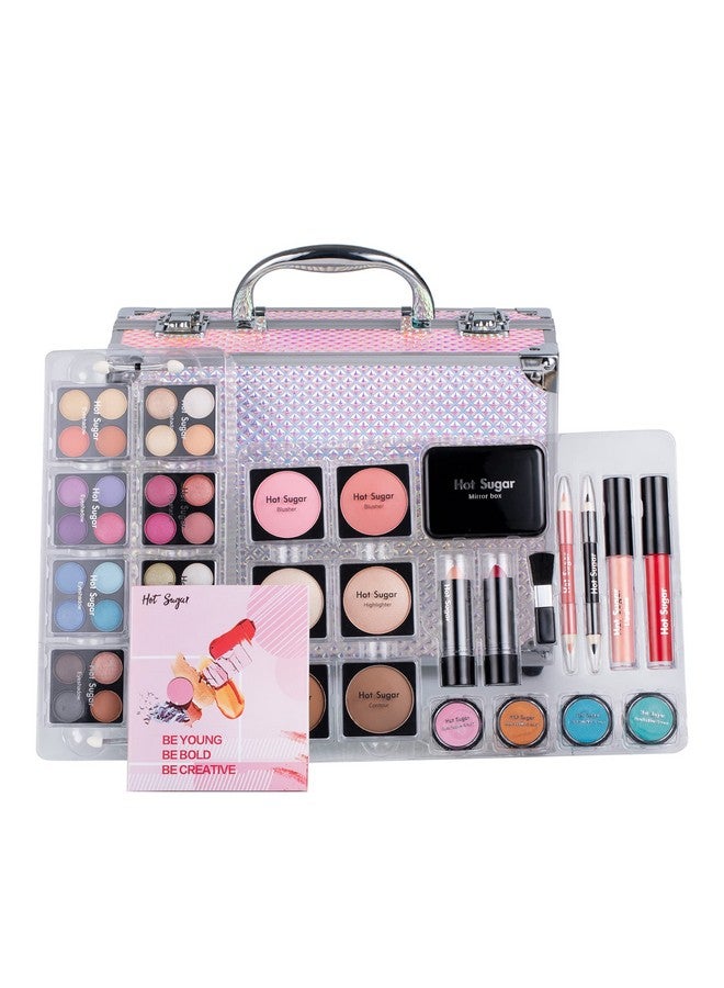 Makeup Kit For Women Full Kit Teen Girls Starter Cosmetic Gift Set With Cute Mermaid Train Case Includes Pigmented Eyeshadow Palette Blush Lipstick Lip Pencil