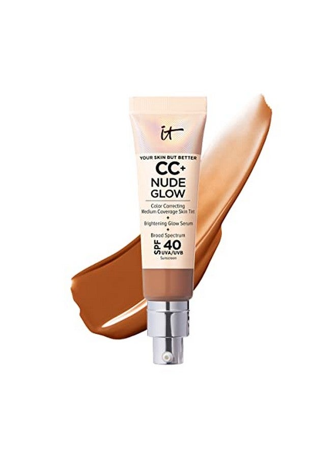 Cc+ Nude Glow Lightweight Foundation + Glow Serum With Spf 40 With Niacinamide Hyaluronic Acid & Green Tea Extract Rich Honey 1.08 Fl Oz