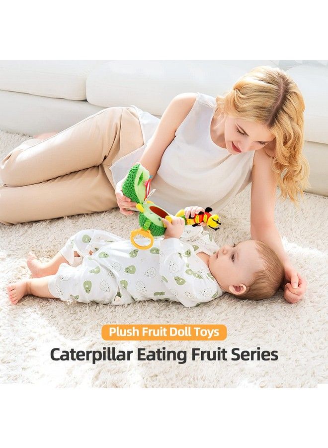 Baby Plush Fruit Doll Toys Caterpillar Eating Fruit Stuffed Cartoon Snuggle Travel Activity Toy With Rattle Gift For Infant Boy & Girl 3 Months+(Avocado)