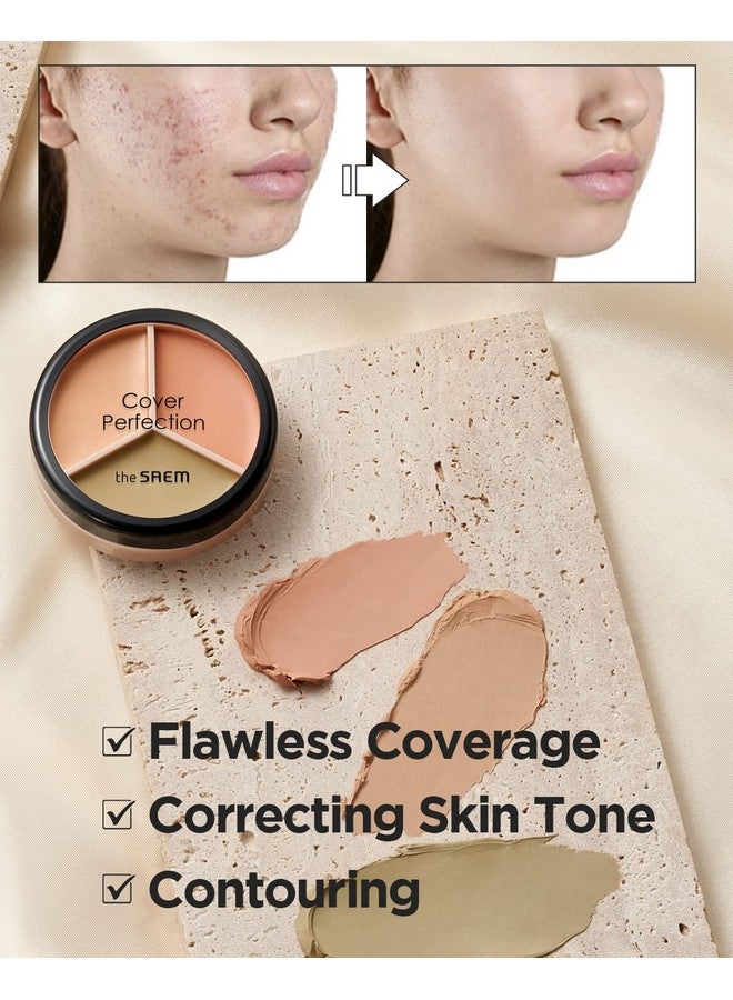 The Saem Cover Perfection Triple Pot Concealer 3 Color Concealer With Clear Beige Green & Peach Shades Full Coverage Concealer To Correct & Conceal Redness Dark Circles 01 Correct Beige