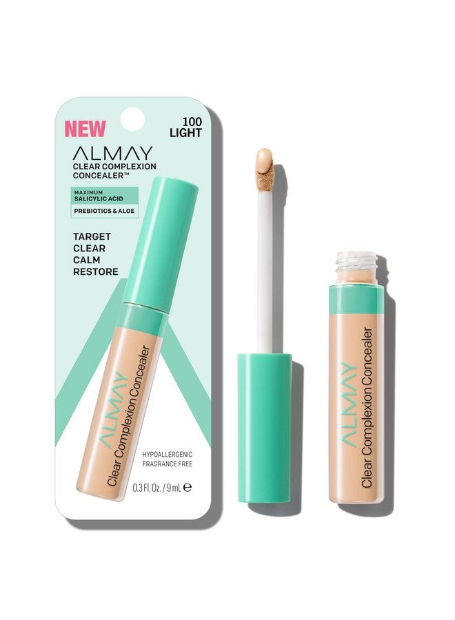 Clear Complexion Acne & Blemish Spot Treatment Concealer Makeup With Salicylic Acidlightweight Full Coverage Hypoallergenic Fragrance Free For Sensitive Skin 100 Light 0.3 Fl Oz.