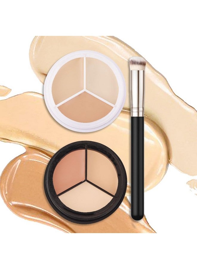 2Pcs Tri Color Face Conceal Correct Cream Contour Makeup Palette For Mature Light Medium Skin Color Correcting Conceal Trouble Spots Dullness Under Eye Dark Circles Discolorations Covers Redness