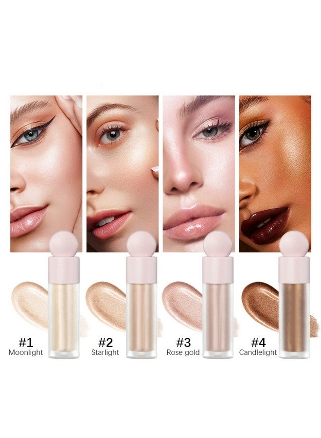 Liquid Highlighter Natural Glow For Face & Body Waterproof Moisturizing Light Liquid Luminizer For Long Lasting Shimmer Contour Highlighter Stick Easy To Apply With Cushion Applicator ( 3 Rose Gold)