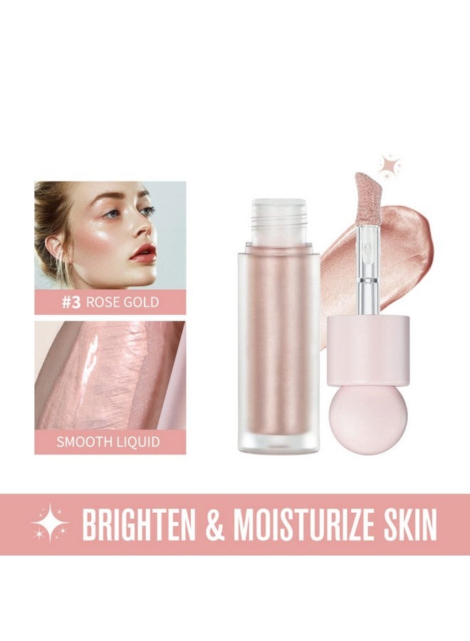 Liquid Highlighter Natural Glow For Face & Body Waterproof Moisturizing Light Liquid Luminizer For Long Lasting Shimmer Contour Highlighter Stick Easy To Apply With Cushion Applicator ( 3 Rose Gold)