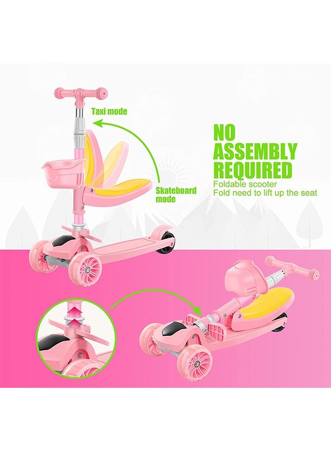 2 in 1 Scooters for Kids,Toddler Scooter for Ages 2-12,Music&Light Display Kids Scooter, Kick Scooter with Foldable Seat,3 Wheel Scooter and Adjustble Height