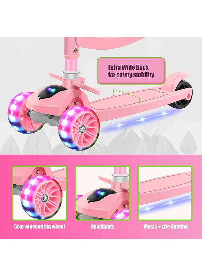 2 in 1 Scooters for Kids,Toddler Scooter for Ages 2-12,Music&Light Display Kids Scooter, Kick Scooter with Foldable Seat,3 Wheel Scooter and Adjustble Height