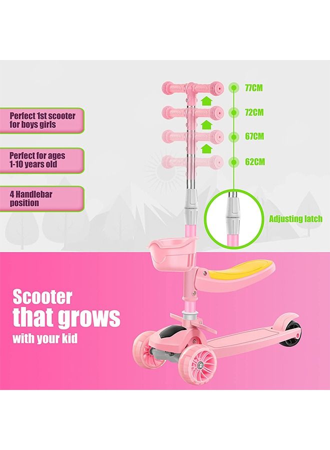 2 in 1 Scooters for Kids,Toddler Scooter for Ages 2-12,Music&Light Display Kids Scooter, Kick Scooter with Foldable Seat,3 Wheel Scooter and Adjustble Height