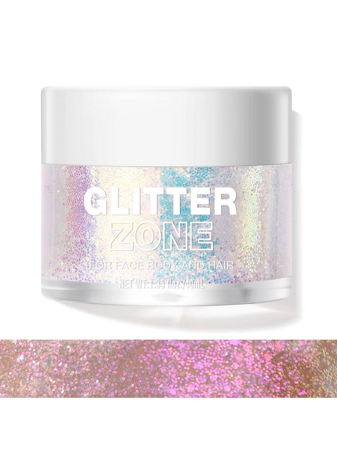 Holographic Body Glitter Gel For Body Face Hair And Lip.Color Changing Glitter Gel Under Light. Vegan & Cruelty Free 1.35 Oz (2Sparkling Pink)