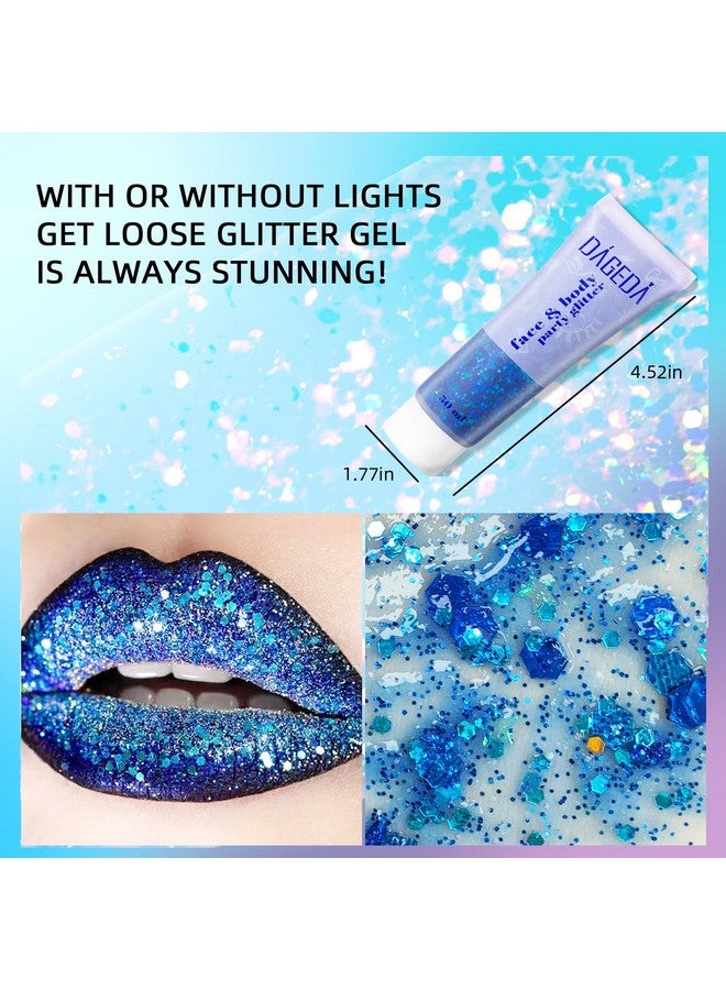 Body Glitter Gel Face Glitters Body Gel Sequins Shimmer Liquid Eyeshadow Chunky Glitter For Face Hair Nails Holographic Cosmetic Laser Powder Festival Glitter Makeup 50Ml(Blue)