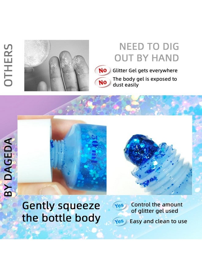 Body Glitter Gel Face Glitters Body Gel Sequins Shimmer Liquid Eyeshadow Chunky Glitter For Face Hair Nails Holographic Cosmetic Laser Powder Festival Glitter Makeup 50Ml(Blue)