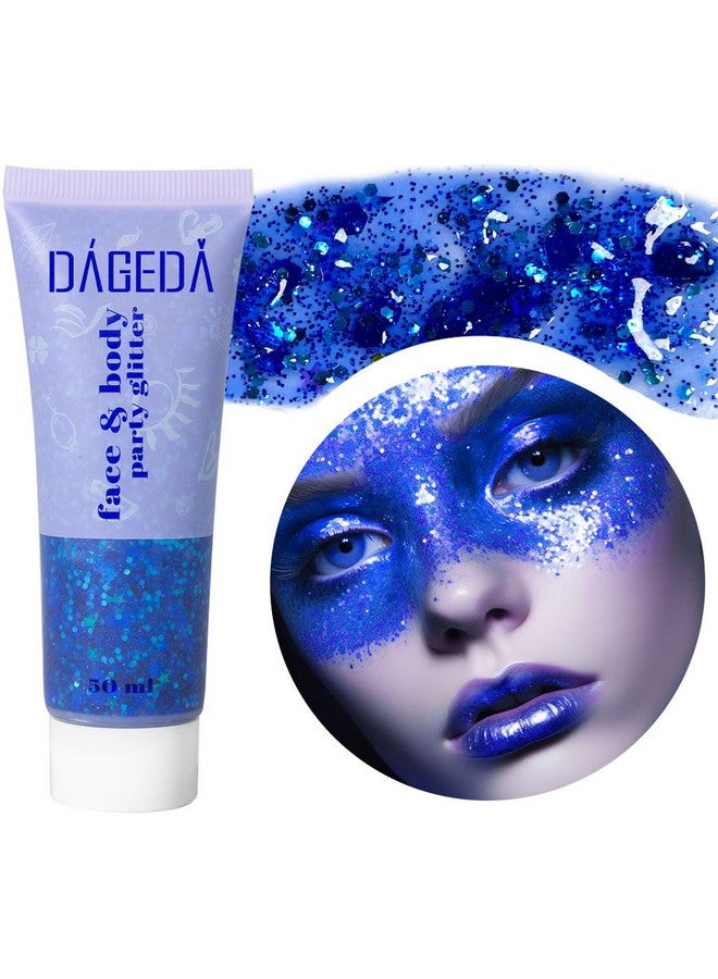 Body Glitter Gel Face Glitters Body Gel Sequins Shimmer Liquid Eyeshadow Chunky Glitter For Face Hair Nails Holographic Cosmetic Laser Powder Festival Glitter Makeup 50Ml(Blue)