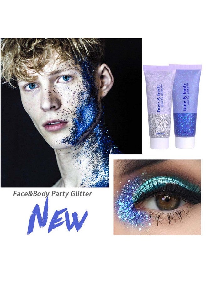 Body Glitter Gel Face Glitters Body Gel Sequins Shimmer Liquid Eyeshadow Chunky Glitter For Face Hair Nails Holographic Cosmetic Laser Powder Festival Glitter Makeup 50Ml(Blue)