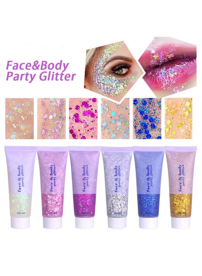 Mermaid Sequins Chunky Body Glitter Gel 6 Colors Holographic Glitter Liquid Body Makeup For Face Body Hair Nails (04 Hot Pink)