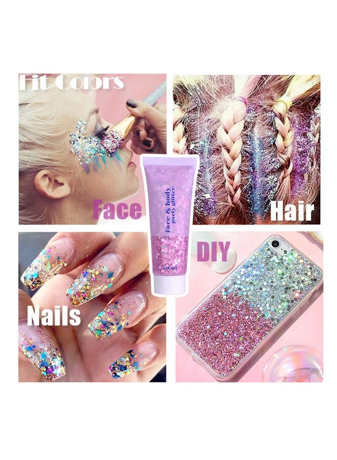 Mermaid Sequins Chunky Body Glitter Gel 6 Colors Holographic Glitter Liquid Body Makeup For Face Body Hair Nails (04 Hot Pink)