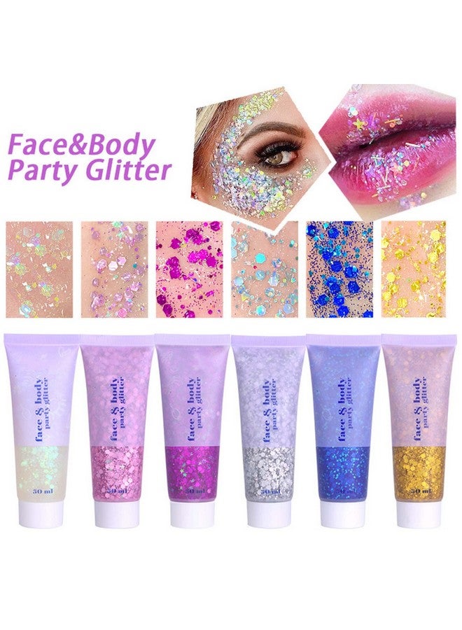 Body Glitter Gel Face Glitters Body Gel Sequins Shimmer Liquid Eyeshadow Chunky Glitter For Face Hair Nails Holographic Cosmetic Laser Powder Festival Glitter Makeup 50Ml(Fuchsia)