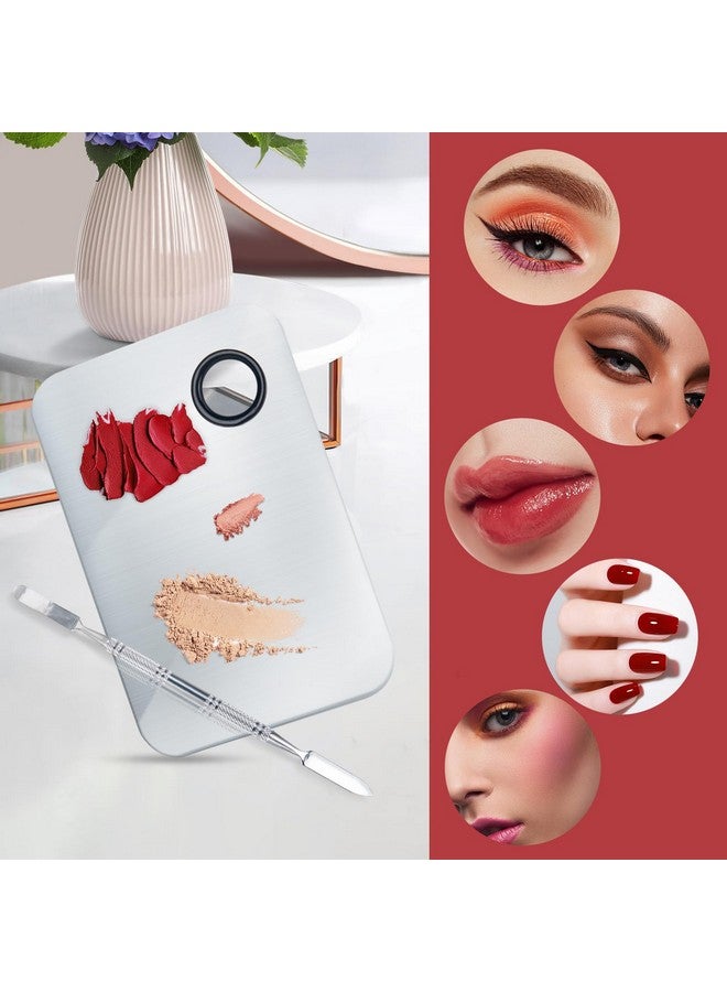 Makeup Mixing Palette Upgrad Stainless Steel Metal Mixing Tray With Spatula Artist Tool For Mixing Foundation Nail Art