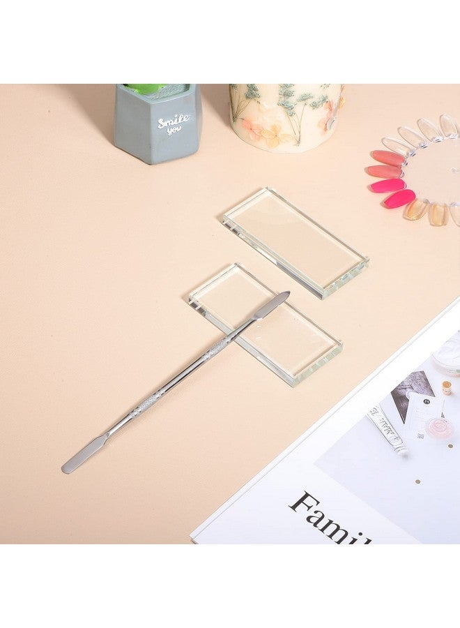 3 Pieces Nail Art Painting Color Toning Gloss Boards Makeup Mixing Palettes Glass Makeup Palettes With Stainless Steel Dual Head Cuticle Pusher