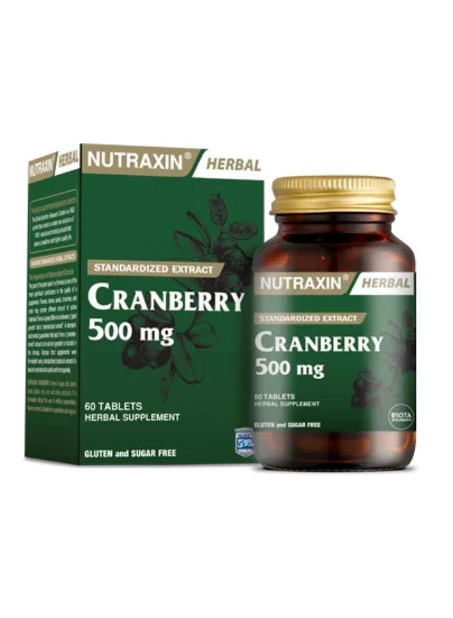 Nutraxin Herbal Cranberry 500 mg 60 Tablets Food Supplement