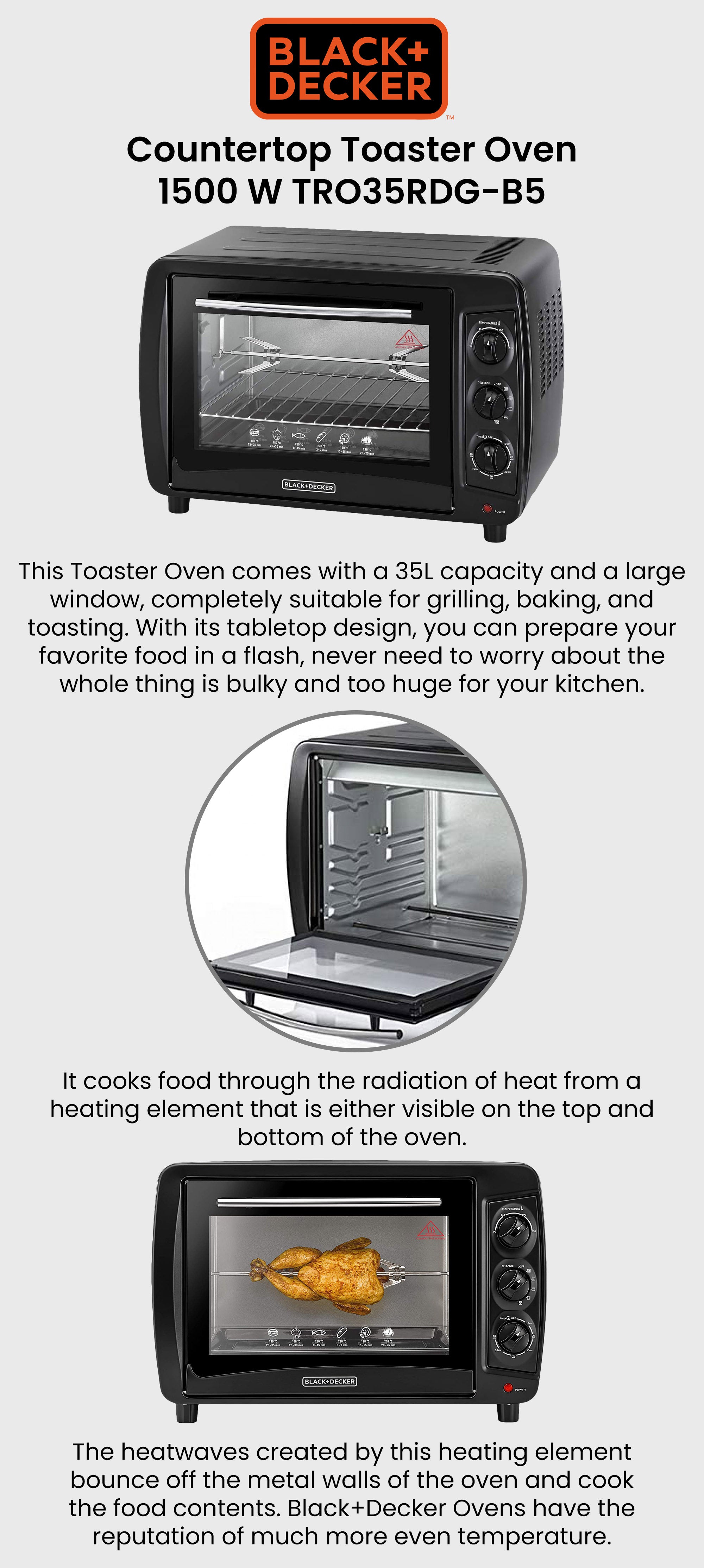 Electric Oven Multifunction With Double Glass For Toasting/Baking/Broiling 35.0 L 1500.0 W TRO35RDG-B5 Black