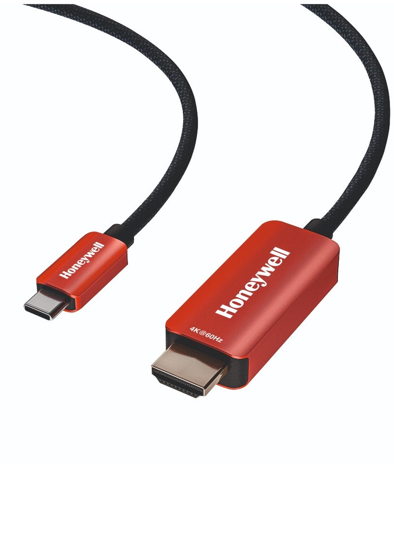 Type C to 2.0 HDMI Cable, 2Mtr(6.6ft), 4Kx2K@60Hz UHD Resolution, 18GBPS, High-Speed, Male to Male, Compatible with TV, Laptop, Type-C Smartphone, Projector, etc Red