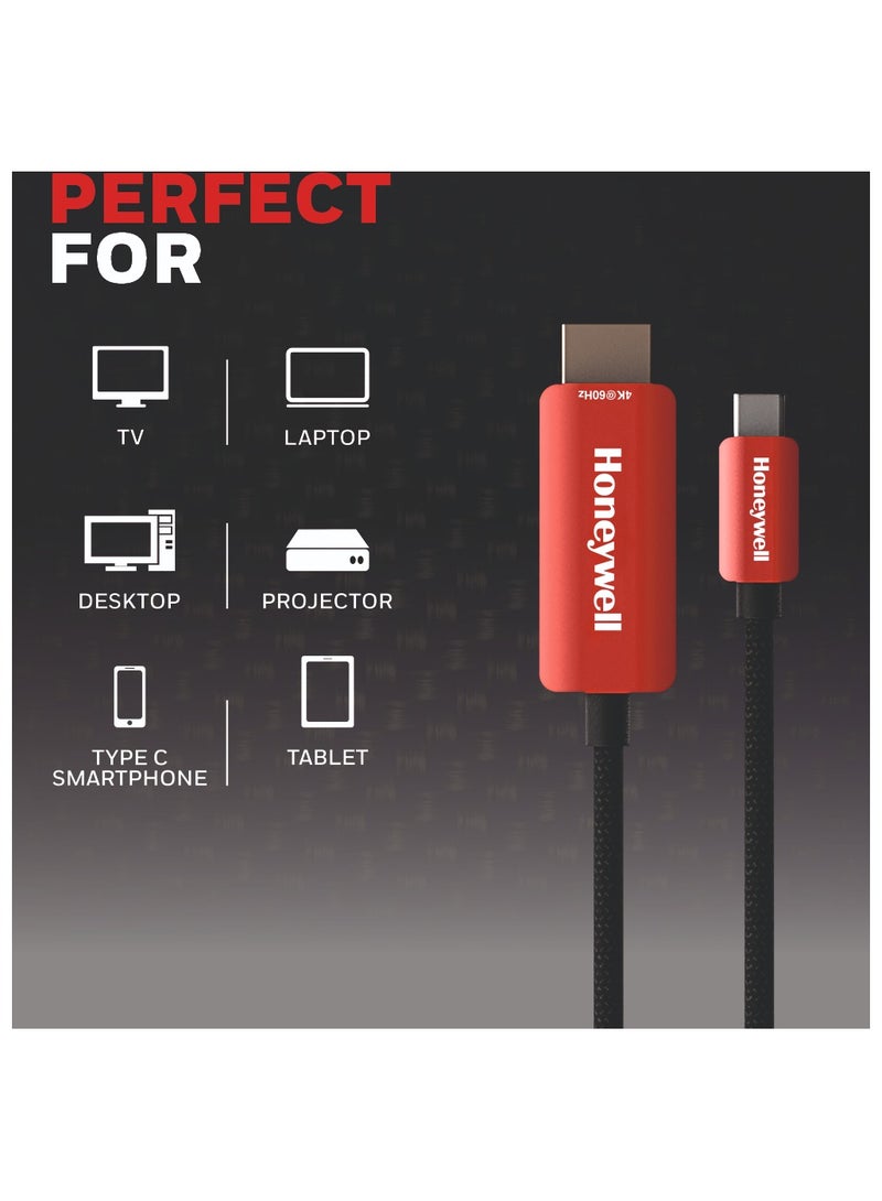 Type C to 2.0 HDMI Cable, 2Mtr(6.6ft), 4Kx2K@60Hz UHD Resolution, 18GBPS, High-Speed, Male to Male, Compatible with TV, Laptop, Type-C Smartphone, Projector, etc Red