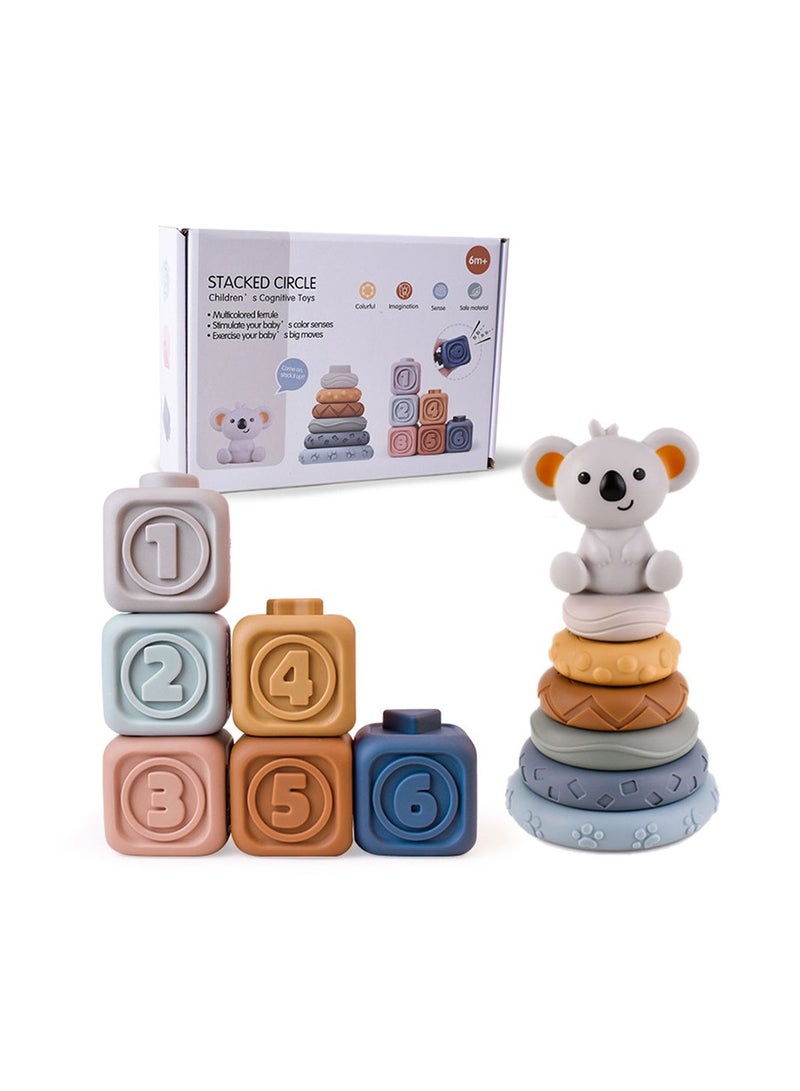 COOLBABY Toddlers Montessori Sensory Toys Infant Baby Stacking and Nesting Soft Building Blocks Baby Chewing Squeeze Toy Learning Educational Bath Toy