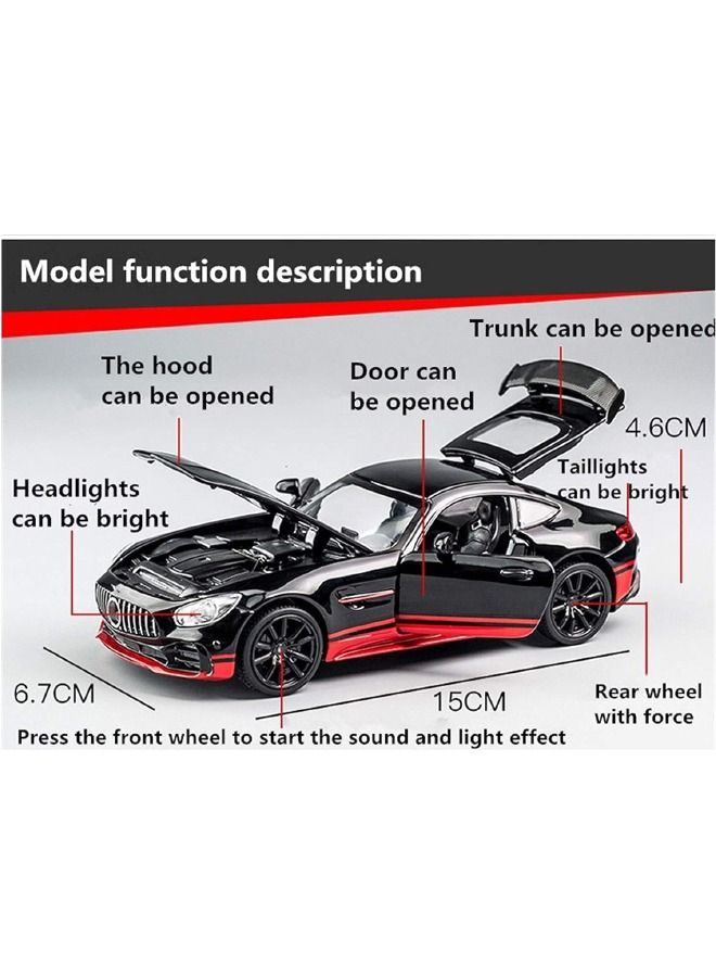 1:32 AMG GTR Car Model Toy, Diecast Zinc Alloy Pull Back Toy Car, Sound and Light Pull Back Model Car for Kids Boy Girl Gift (Black/Red)