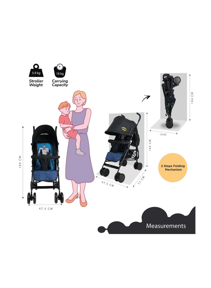 Warner Bros Batman Baby Stroller Storage Cabin  Compact Design, Shoulder Strap Adjustable Reclining Seat