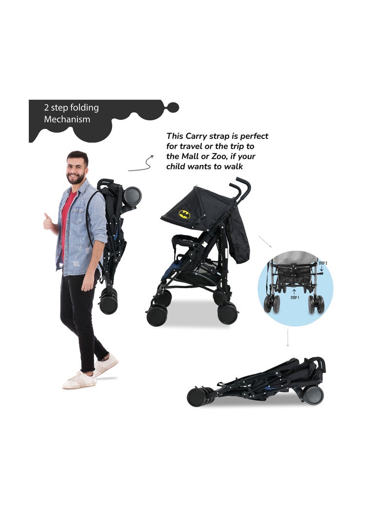 Warner Bros Batman Baby Stroller Storage Cabin  Compact Design, Shoulder Strap Adjustable Reclining Seat