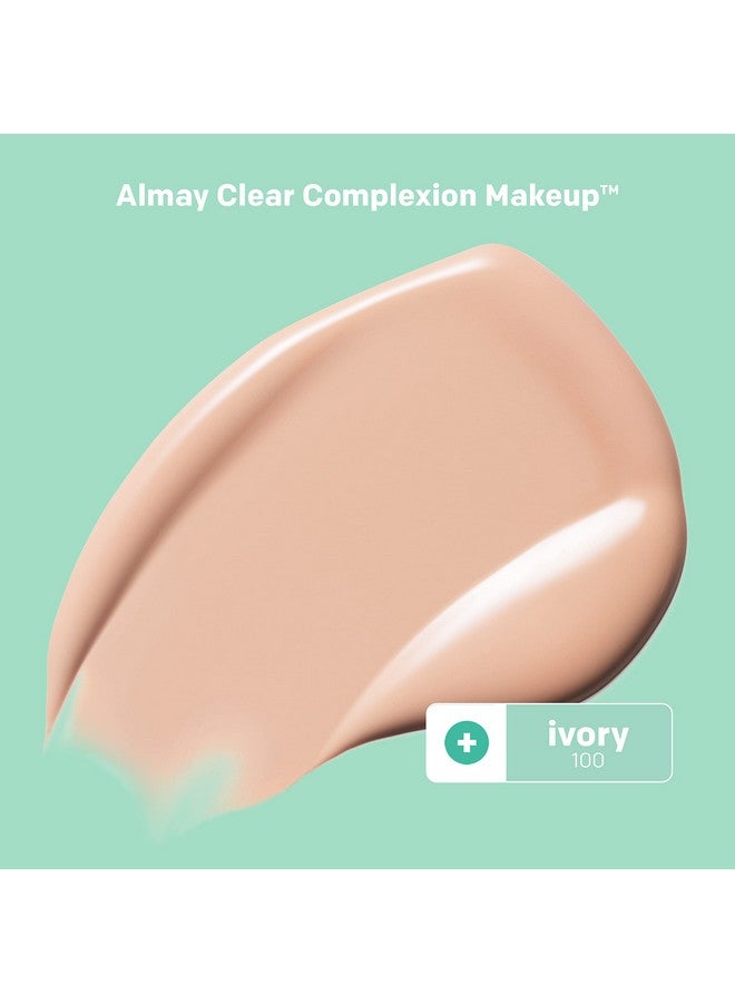 Clear Complexion Acne Foundation Makeup With Salicylic Acid Lightweight Medium Coverage Hypoallergenic Fragrance Free For Sensitive Skin100 Ivory 1 Fl Oz.