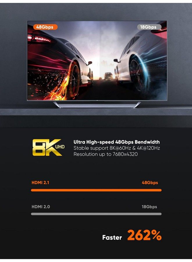 8K Hdmi Cable 10 Feet 48Gbps Hdmi 8K@60Hz Cable Earc Hdr Hdcp 2.2 2.3 Compatible With Ps5 Ps4 Xbox Series X Macbook Pro 2021 Roku Tv Sony Tv Samsung Tv Grey