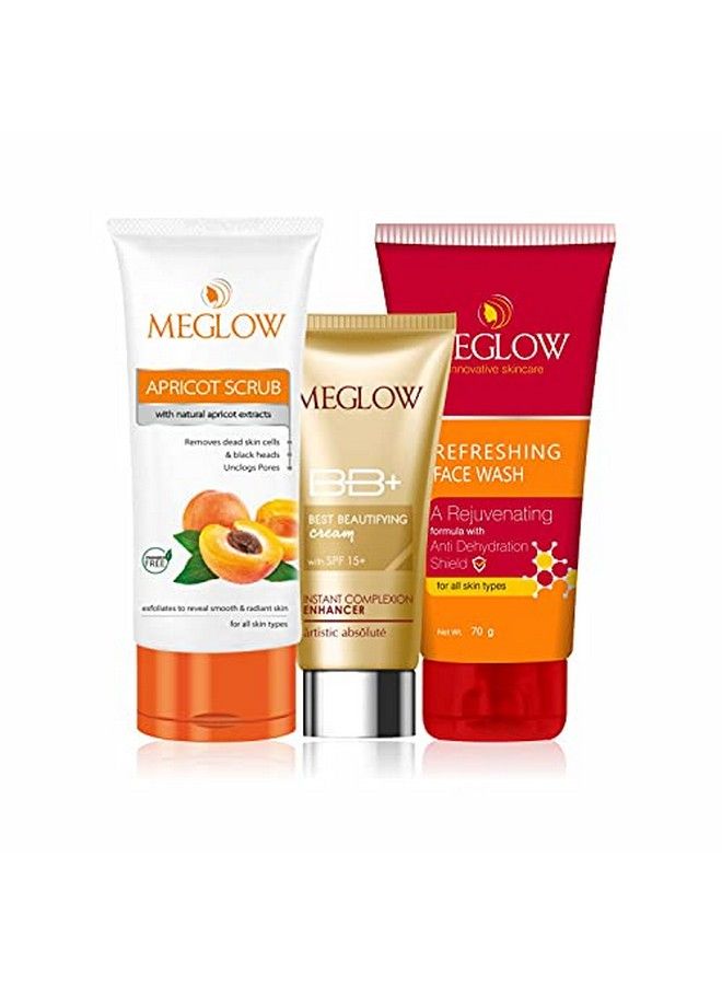 Beauty Combo Pack Of 3 With Bb+ Cream With Spf Formula (30G) ;;Refreshing Face Wash With Anti Dehydration Shield (70G) ;; Apricot Scrub With Natural Apricot Extracts (70G) For Soft And Glowing Skin