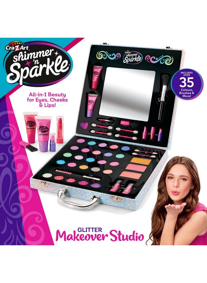 Shimmer 'N Sparkle Glitter Makeover Studio Beauty Kit All In One Beauty For Eye Cheeks And Lips For Ages 8 And Up