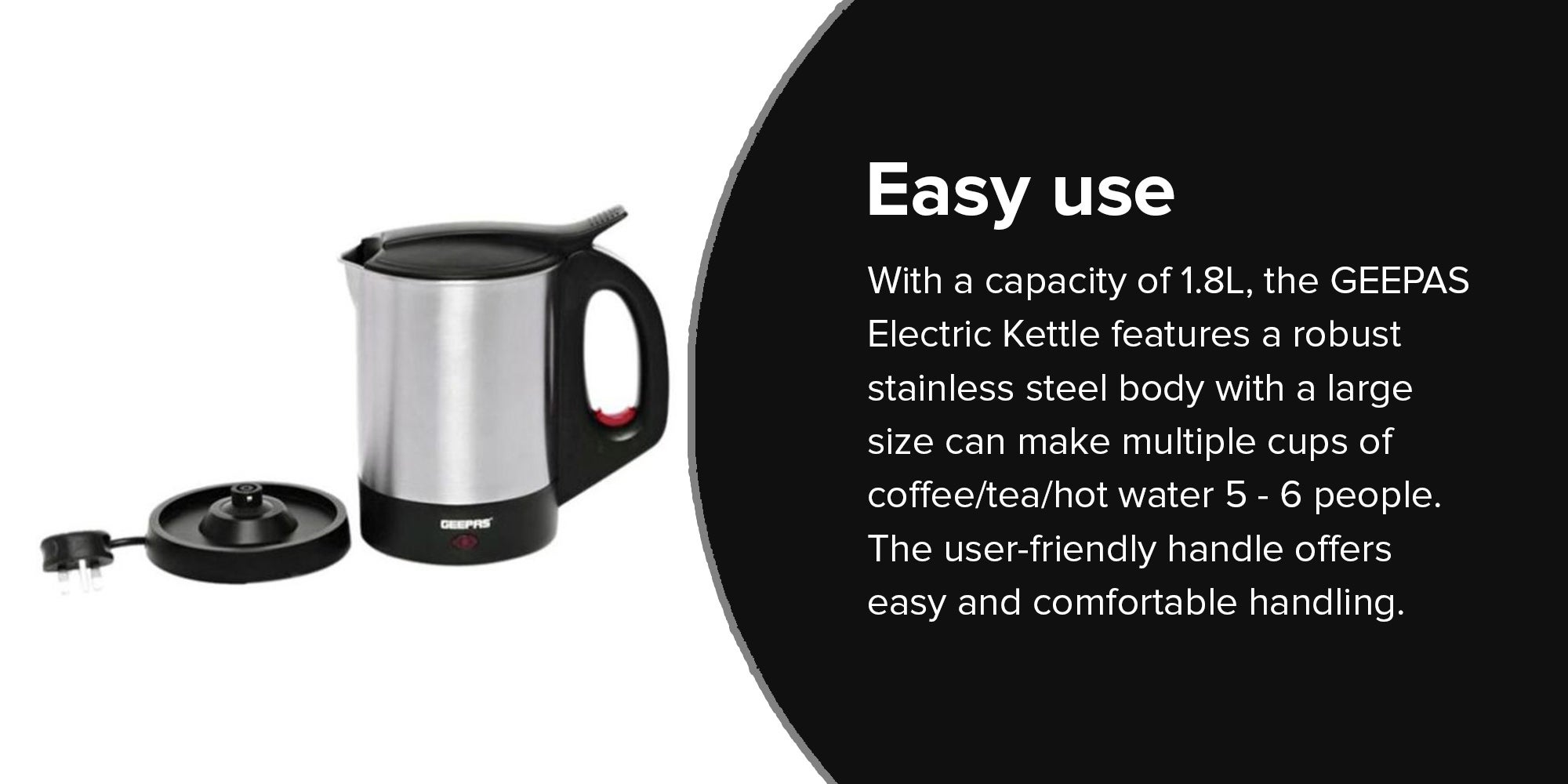 Stainless Steel Electric Kettle 1.8L GK165N Silver/Black