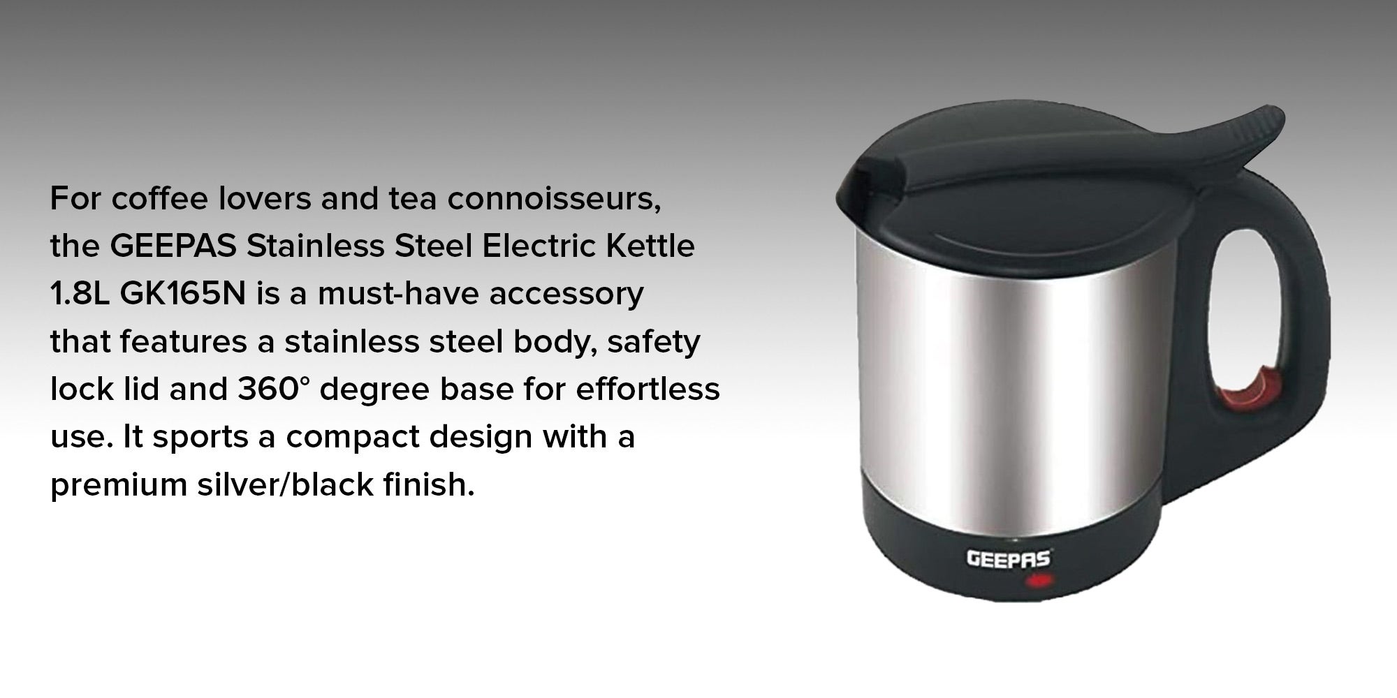 Stainless Steel Electric Kettle 1.8L GK165N Silver/Black