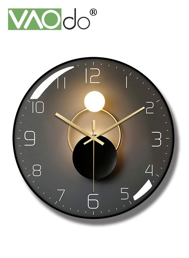 12 Inch Wall Clock Silent Quartz Clock Tempered Anti-Fog Glass Accurate Travel Time Home Decoration Clock Suitable for Bedroom Kitchen Living Room Office