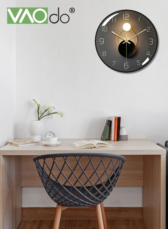 12 Inch Wall Clock Silent Quartz Clock Tempered Anti-Fog Glass Accurate Travel Time Home Decoration Clock Suitable for Bedroom Kitchen Living Room Office