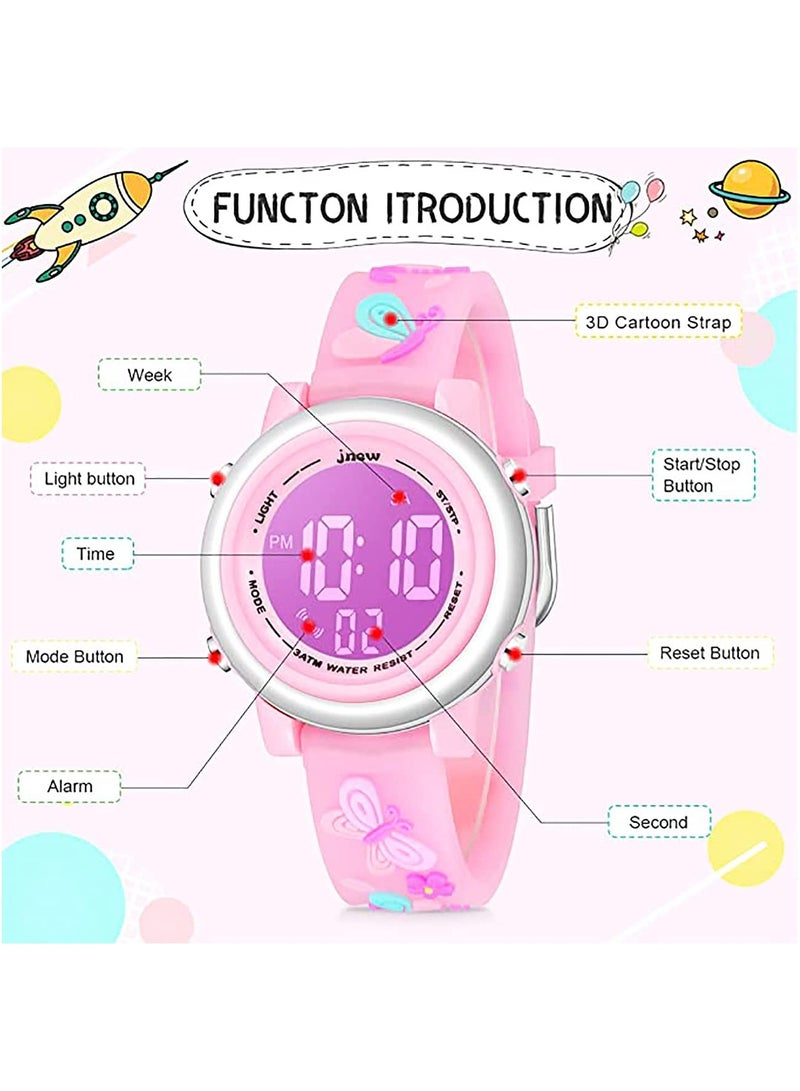 Toddler Kids Digital Watches for Girls Boys, 3D Cute Cartoon 7 Color Lights Waterproof Sport Electronic Wrist Watch with Alarm Stopwatch for 3-10 Year Children